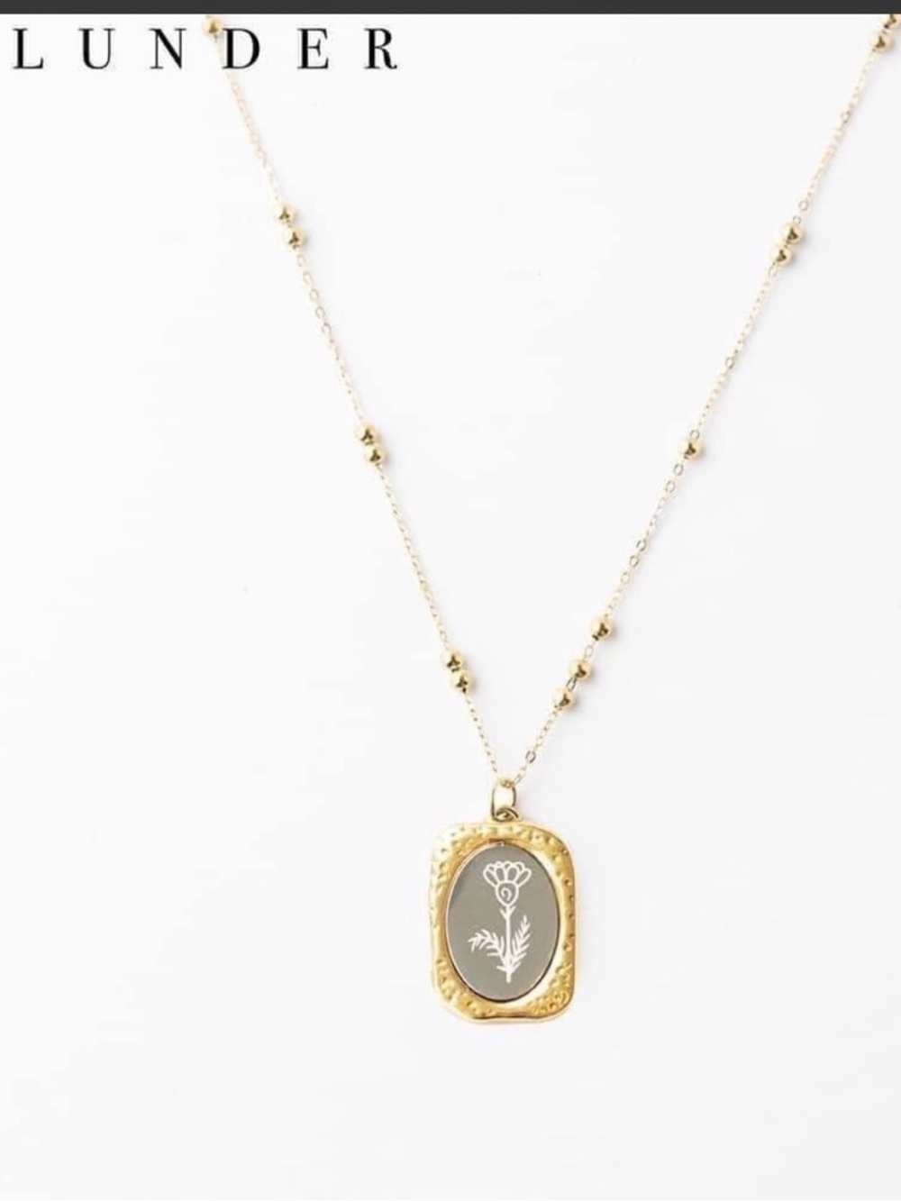 Plunder Birth Month Flower Gold Pendant  Necklace with Beaded Chain